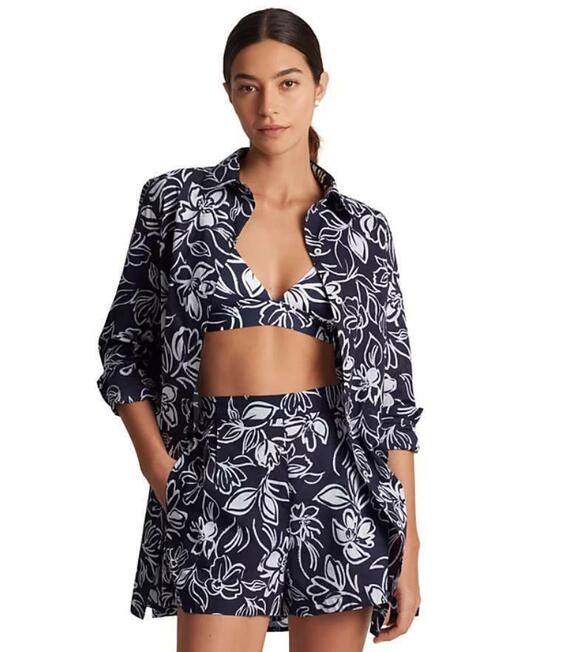 Ralph Lauren Other - Ralph Lauren 2 Piece Set! Blue White Floral-Print Swim Cover-Up Set XL NWOT